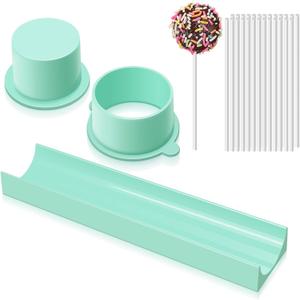 Round Cake Pop Mold Set with 9 Inch Tray and Sticks, ABS Cake Pop Maker, Circle Cake Pop Cutter and Pusher, Baking Molds Kit for Parties, Wedding,Home Desserts Making - Blue