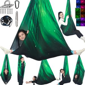 Sensory Swing for Kids Holds up to 300lbs Indoor & Outdoor Therapy Cuddle Swing with Hammock Hooks Hanger Kit for Calming, Effect for Autism, ADHD or SPD. (Space Green)