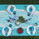 Unittype 6 Pcs Fish Net Decorative and Tablecloth Set, Cotton Fishnet and Plastic Table Cover Decorations Set for Nautical Themed Party Baby Shower Pirate Decorations Mermaid Party(Turquoise)