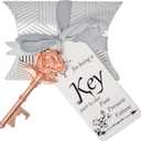 Makhry 50pcs Wedding Favors Key Bottle Openers with Escort Tag Cards and Ribbon Thank You Gifts Tags for Guests Rustic Wedding Decorations (Rose Gold)