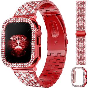 JR.DM Diamond Bands with Bling Case Women Compatible with Apple Watch 40mm 38mm 41mm 44mm 45mm 42mm 46mm 49mm Luxury Metal Bracelet Replacement Strap for iWatch Series 11/10/9/8/7/6/5/4 SE/Ultra 3/2/1