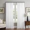 Pleated Linen White Curtains 96 Inch Long 2 Panels for Living Room Bedroom Solid Neutral Farmhouse Shabby Semi Sheer Back Tab Pinch Pleat Ceiling to Floor Length Drapes Patio Sliding Door Office 8 FT, 40"W x 96"L