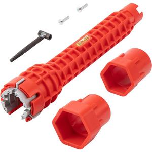 Entemah 8 in 1 Faucet and Sink Installer Tool, Double Head Plumbing Tool, Water Pipe Spanner Tackle, Multifunctional Faucet Wrench Tool (Red) Bathroom Wrench 8