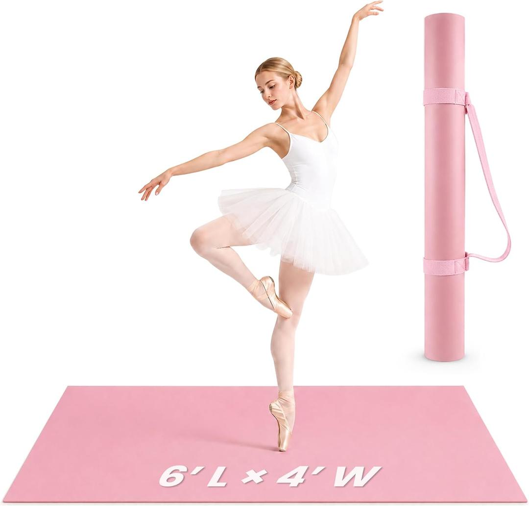 Portable Dance Floor, 4' x 6' Vinyl Dance Mat for Ballet Practice, Pink 5mm