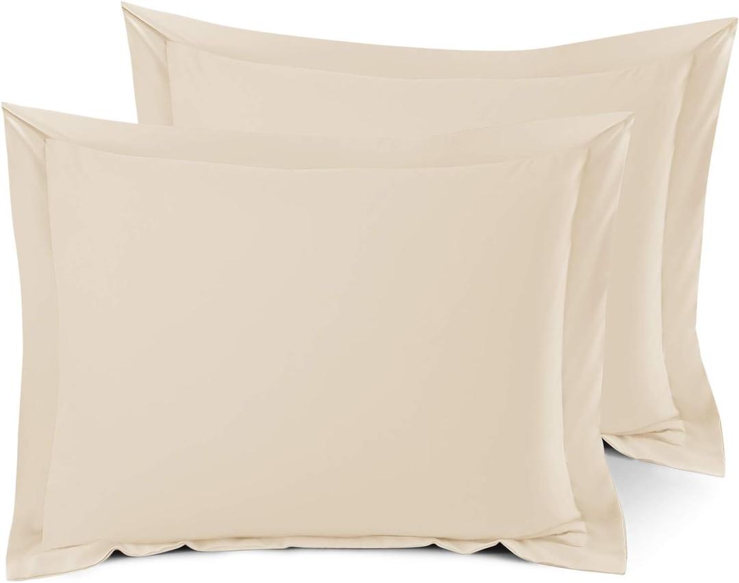 Nestl Soft Pillow Shams Set of 2 - Double Brushed Microfiber Pillow Covers - Hotel Style Premium Bed Pillow Cases, with 1.5 Decorative Flange, Standard 20"x26" - Cream (03 - Beige Cream)