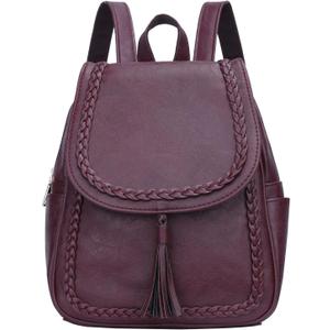 KKXIU Fashion Small Synthetic Leather Backpack Purse For Women and Ladies with Tassel (Wine Red) (Medium)