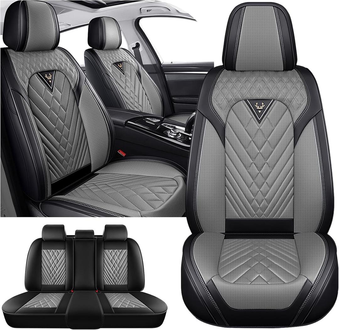 Full Set for Toyota Highlander Car Seat Covers 2001-2026, Waterproof Nappa Leather Car Seat Protector, Comfortable and Anti-Slip Car Seat Cover&Accessories(5 Seats/Black Gray)