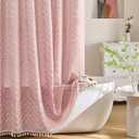 Siiluminisoy Pink Boho Shower Curtain White Tassel Woven Fabric Cute Shower Curtain 60 x 72 Modern Farmhouse Textured Tufted Chevron Striped Minimalist for Bathroom