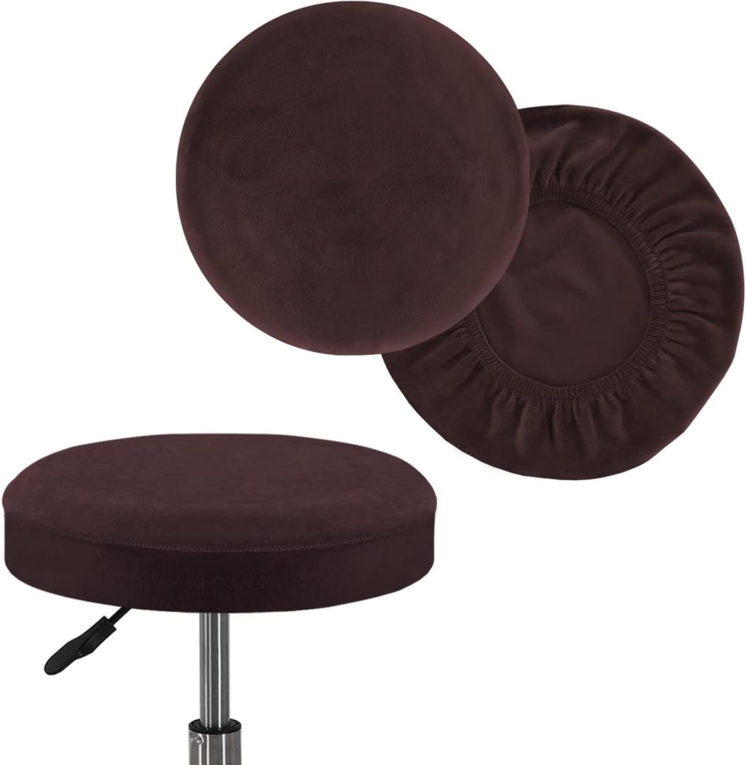Turquoize 2 Pack Bar Stool Covers Round Stool Covers with Elastic Bands Bar Stool Seat Covers Slipcover Washable Stool Cushion Covers Feature Stretch Thick Bouncy Fabric, Dia 16"-18", X-Large, Brown