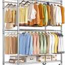 Simple Trending Heavy Duty Clothes Rack Clothing Rack with Wheels and 4 Hanging Rods, Adjustable Rolling Garment Racks, Load 560 LBS, Chrome