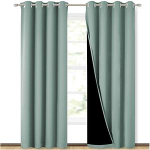 NICETOWN 100% Blackout Curtains 84 inches Long, Seafoam Green, 52 inches Wide, Pair of Energy Smart & Noise Blocking Out Drapes for Baby Room Window, Thermal Insulated Guest Room Lined Window Dressing