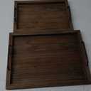 Wooden Serving Trays with Handles 2 Piece Rustic Breakfast Trays Set Farmhouse Decorative Nested Vintage Display Wood Bed Serving Tray for Eating Bed Party Kitchen Ottoman Table Home Decor (Brown)
