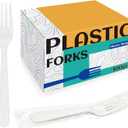 Disposable Plastic Forks White Individually Wrapped - [100 Count] Heavy Duty Bulk Plastic Silverware for Parties, Catering, Events and Daily Use (White Fork, 100pcs)