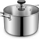 Tri-Ply Stainless Steel Stock Pot, 6.5 Quart Heavy Duty Induction Cooking Pot with Visible Lid for Pasta, Soup, Spaghetti, Sturdy & Double Handle, Dishwasher Safe