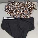 Womens Tankini Swimsuits Ruffled Tank Top Tummy Control Floral Modest Swimwear High Waisted Bikini (X-Large, Cheetah)