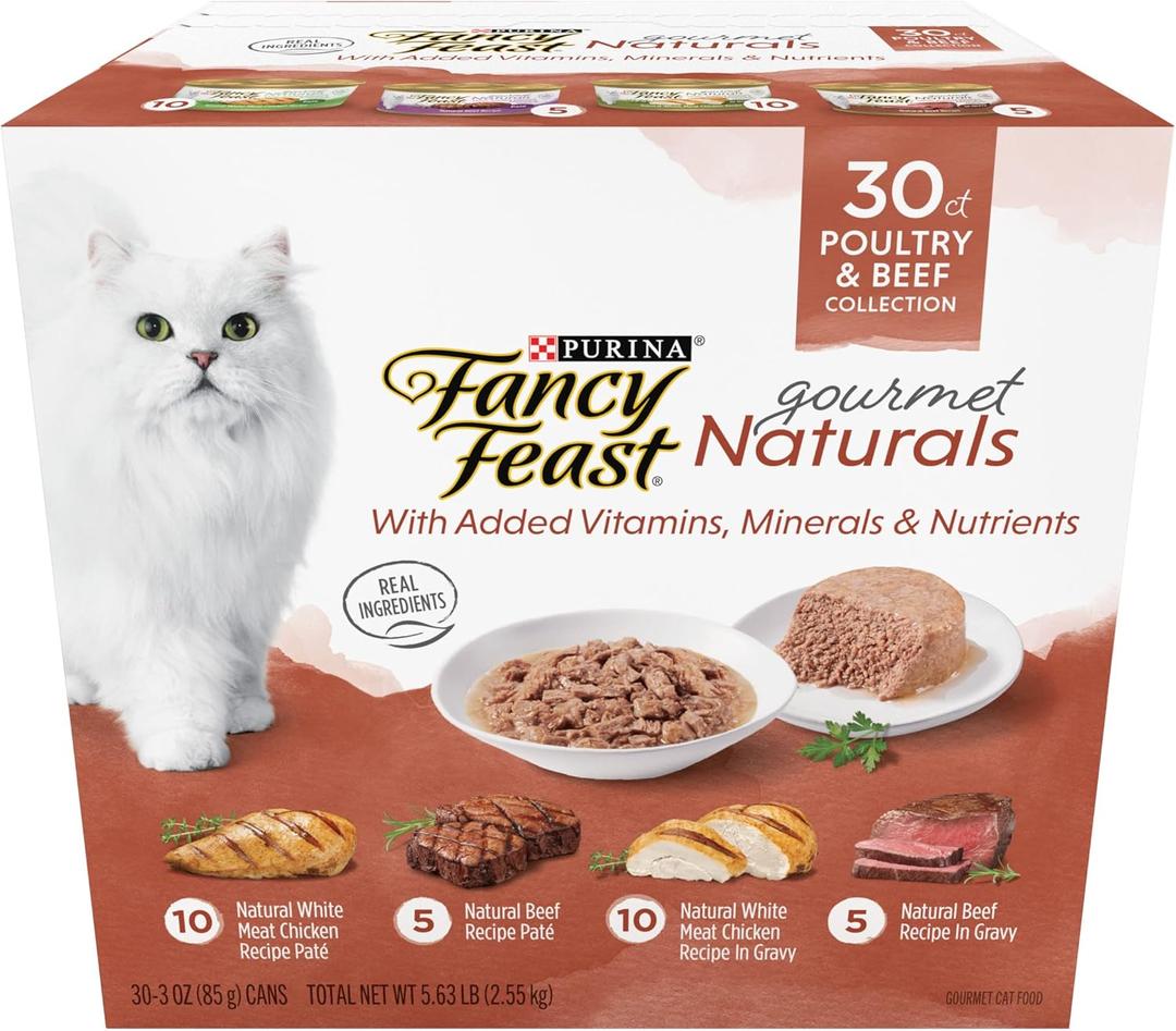 Purina Fancy Feast Wet Cat Food Variety Pack Gourmet Naturals Poultry and Beef Collection - (Pack of 30) 3 oz. Cans (BB: Nov. 2026)