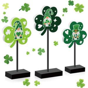 2 x St Patricks Day Decorations, 3 Pcs Lucky Shamrock Wooden Signs for St Patricks Day Decor Centerpieces, Irish Holiday Freestanding Saint Patricks Table Decor for Home Party Tray