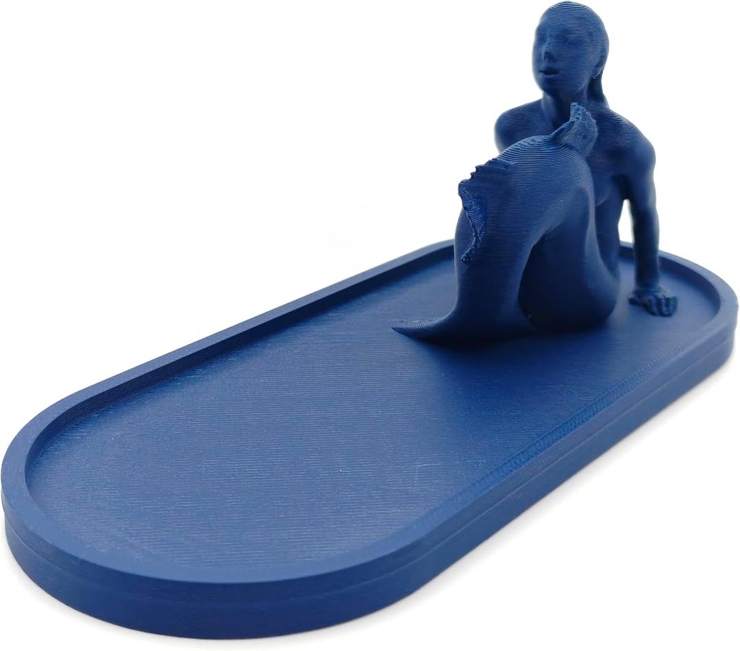 Danish Mermaid Figurine,Ocean Blue Jewelry Tray,Vintage Small Figurine Ring Holder,Mermaid Shape Organizer,Paint-It-Yourself Figurine,2.36 inches Tall