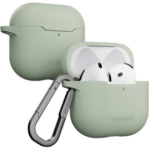 MAGEASY Designed for AirPods 4 Case - Shockproof Protective Case for AirPods 4, Stain-Resistant, Smooth & Skin-Friendly, Support Wireless Charging - Skin (Desert Green)