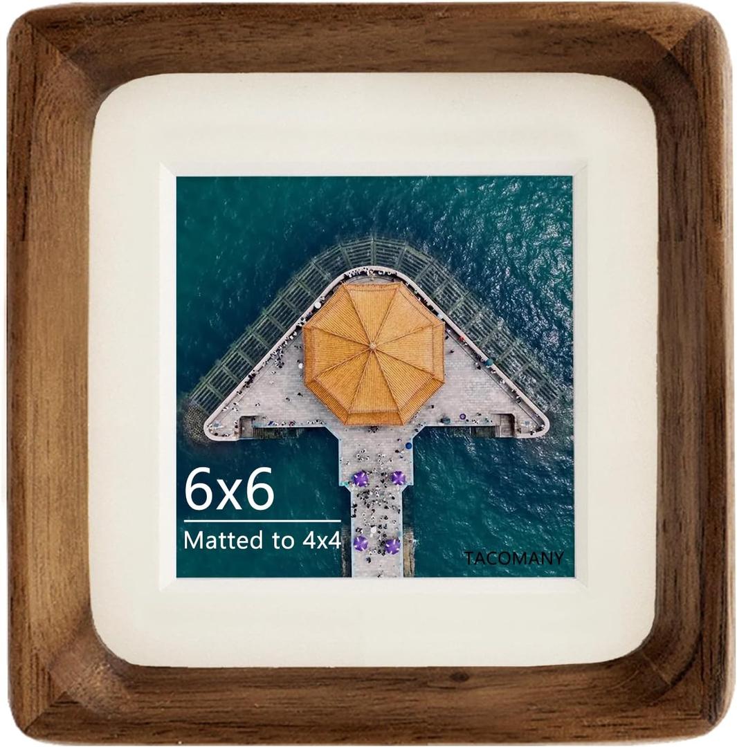 Handcrafted Natural Wood Picture Frame with Mat for Wall and Tabletop display (Walnut, 6x6 matted to 4x4)