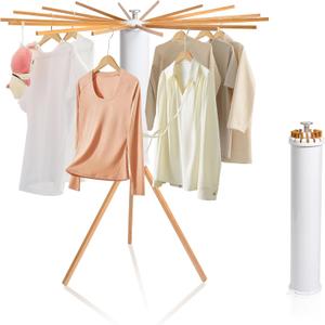 ZOFGENOW Clothes Drying Rack, Foldable Wooden Tripod Drying Rack Clothing for Small Apartments Balcony Bedroom, Portable Space Saving Laundry Rack, Floor Standing with 16 Poles for Indoor Air Drying, 48 Inches Height