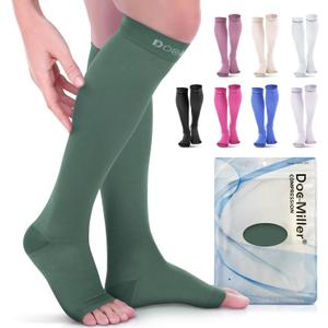 Doc Miller Open Toe Compression Socks, 20-30 mmHg, Toeless Compression Sleeves for Legs, Knee High Stockings for Shin Splints, Varicose Veins, Travel, Calf Support & Muscle Recovery, Men & Women, Pair,XL