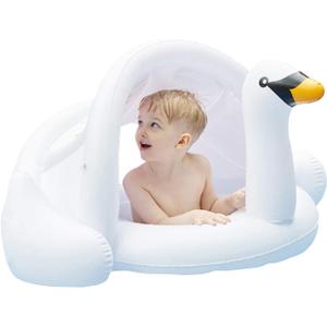 Baby Pool Swim Float with Canopy Inflatable Outdoor Swimming Ring Seat, Pink Flamingo Kids Infant Toddler from 6 Months to 48 Months