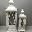 Glitzhome Lanterns Decorative Indoor, Set of 2 Farmhouse Decorative Candle Lanterns, Large Wooden Lanterns Decor Floor Candle Holder Lanterns, Distressed Hanging Lanterns for Home Décor (No Glass)