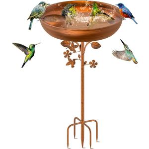 Metal Bird Bath for Outdoors Garden Birdbath Bowl, 39.6" Height Bird Feeders for Outside with 5 Prongs Base Stake, Standing Birdfeeders for Yard Lawn Decor (Vintage Copper)