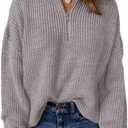 EVALESS Quarter Zip Sweaters for Women Waffle Kint Long Sleeve Pullover Sweater Business Casual Outfits (Large, Gray)