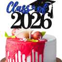 5 x Class of 2026 Cake Topper, Congrats Grad/You Did It, Congratulations High School College Graduation Party Decorations, Black and Blue Glitter, (Assorted )