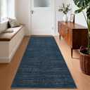 Washable Runner Rug 2x6 Modern Solid Color Kitchen Runner Mat Minimalist Plain Long Runner Rug for Entryway Bedroom Bedside Non Slip Low Pile Boho Accent Solid Runner Rugs for Nursery, Navy 2'x6'