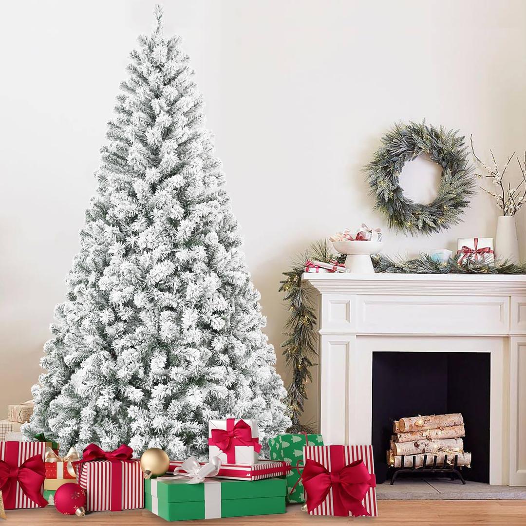 Liguanow 4FT Flocked Artificial Christmas Tree, Full Unlit White Christmas Tree with Premium PVC Branches, Realistic Snowy Look, Sturdy Metal Stand, Indoor Fake Snow Xmas Tree for Home Office Shops