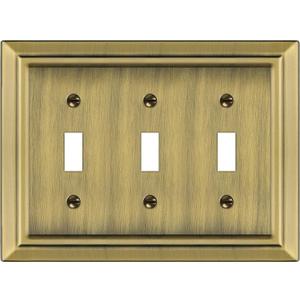 Metal Wall Plate for Electrical Outlets, Decorative Antique Brass Switch Plates Outlet Cover, Light Switch Cover Plate, 3-Gang Wall Plates (Triple Toggle, 1 Pack)