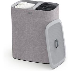 Joseph Joseph Tota 90 liter/23.8 gallon Laundry Hamper Separation Basket with lid, 2 Removable Washing Bags with Handles - Gray, Dual Compartment 90L