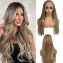 22 Inch Ombre Lace Front Wig Human Hair 13x6 Straight Highlight Light Brown to Chestnut Brown with Ash Blonde Lace Closure Wigs Human Hair for Women Real Brazilian Virgin Hair Pre Plucked Hairline