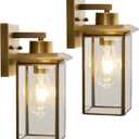 Brass Outdoor Wall Light Fixtures, Exterior Waterproof Lanterns, Porch Wall-Mounted Lights with E26 Socket and Glass Shade Modern Rustproof Wall Sconces for Yard, Front Door & Entryway.2-Pack