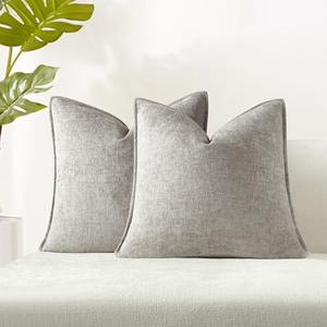 JUSPURBET 24x24 Pillow Covers Set of 2 Decorative Throw Pillow Covers Case for Couch Sofa Bed Soft Chenille Cushion Covers with Hidden Zipper for Home Decor Living Room,Grey