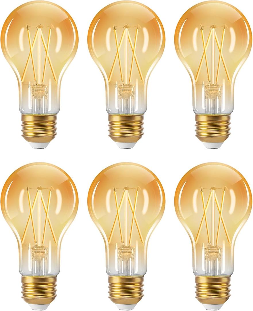 EDISHINE Vintage LED Edison Bulbs 8W, 60W Equivalent, 2200K Amber Warm Light, A19 Antique Edison Light Bulb with 80+ CRI, A19 Dimmable LED Bulbs, 700LM, E26 Medium Base, 6 Pack