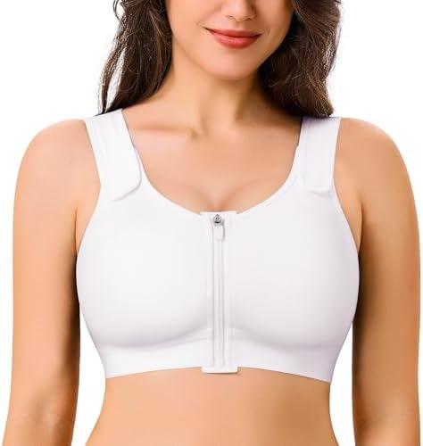 CYDREAM Zip Front Closure Wireless Bras for Women Full Coverage Post Surgery Compression Back Smoothing Comfort Adjustable L