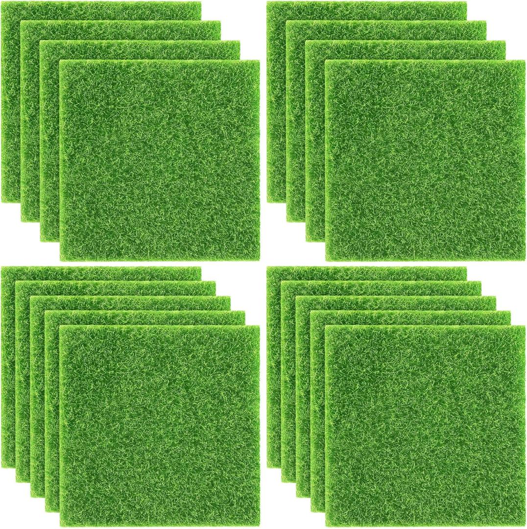 ELCOHO 18 Pieces Fake Grass for Crafts Fairy Garden Grass 6 x 6 Inches Artificial Garden Grass for Miniature Ornament Garden Dollhouse DIY Decoration, Green