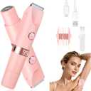 2-in-1 Electric Shaver & Bikini Trimmer with LED Display for Women & Men，IPX7 Waterproof Wet/Dry Electric Razor with Dual Head, Rechargeable Painless Body & Facial Hair Remover (Pink)