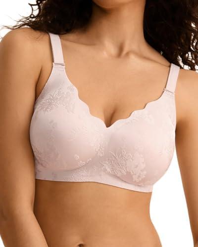 Cuteio Wireless Jelly Bras for Women No Underwire, Seamless Comfortable Jacquard Bralettes, Padded Convertible Bra Sets XL