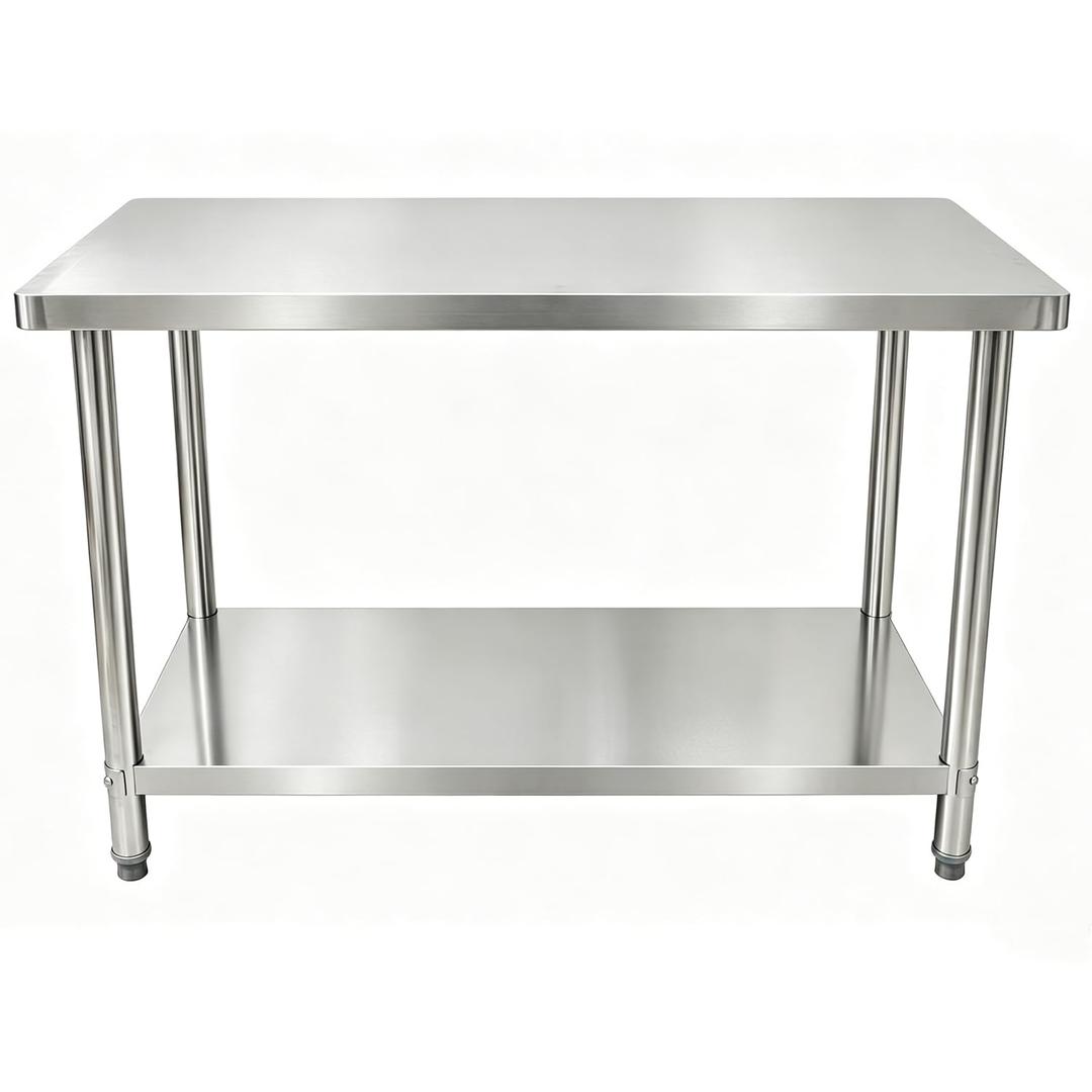 Stainless Steel Work Table, 24 x 48 Inch Heavy-Duty Prep Table with Undershelf and Reinforced Supports for Kitchen, Restaurant, Garage, Workshop, and Laundry Room