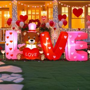 Leyndo 6 FT Long Valentine Day Inflatables Outdoor Decorations Inflatable Love Letters Valentines Bear with Heart Blow up Yard Decor with LED Lights for Home Wedding Ceremony Garden Lawn Party Decor
