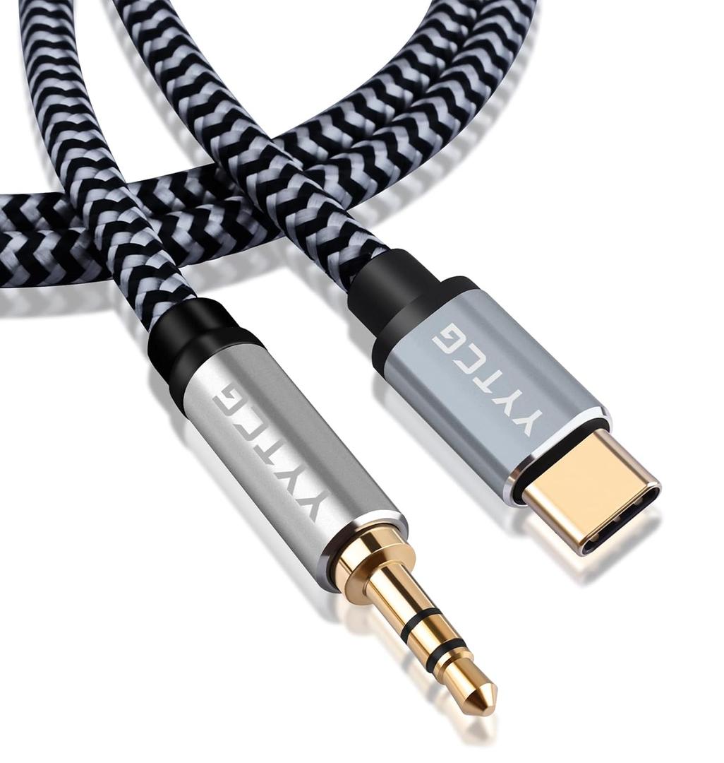 YYTCG Audiophile HiFi USBC to 3.5mm Aux Cable 1.96ft/0.6m  4N OFC Core, 24K GoldPlated Plug, Nylon Braided, Compatible with Headphones/Amplifiers for Car/Home