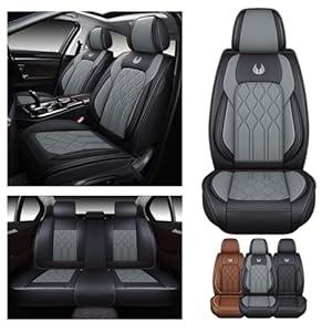 OASIS AUTO Car Seat Covers Full Set Premium Waterproof Faux Leather Cushion Universal Accessories Fit SUV Truck Sedan Automotive Vehicle Auto Interior Protector (OS010-Gray)