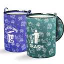 2 Pcs 30 Gallon Collapsible Trash Can Portable Waterproof Reusable with Zippered Lid for RV's, Camping, Recycling, Yard Waste, Leaf Bag, Children Toy Bin, Hiking, TravelWeeds Basket (Green and Blue)