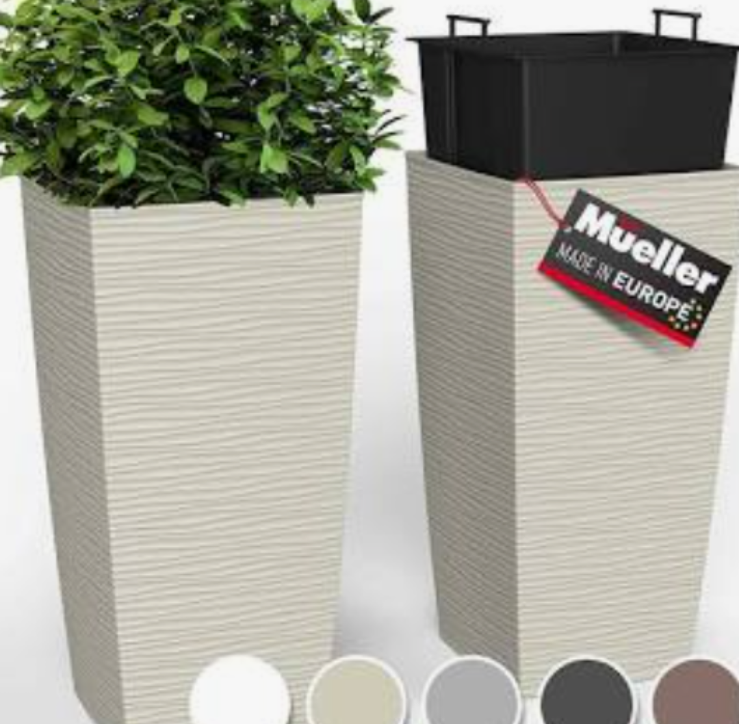 Mueller M-Resin Heavy Duty Tall Planter, Indoor/Outdoor Grande Plant, Tree, Flower Pot, 2-Piece Set, 27.5”, Modern Design, Built-in Drainage, Beige