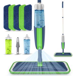 Spray Wet Mops for Hardwood Floor Cleaning: MEXERRIS Floor Mop with 5 Washable Pads for Swiffer Powermop & 2 Refillable Bottles - Home Commercial Dust Dry Mops for Wood Laminate Vinyl Tiles Ceramic (Green)